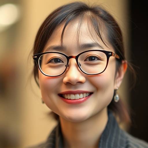 心書道塾アクセシビリティ担当の山田花子のポートレート写真。メガネをかけた笑顔の女性。
